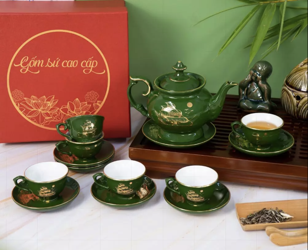 Bộ Ấm Chén Đài Các Xanh Thuận Buồm Xuôi Gió